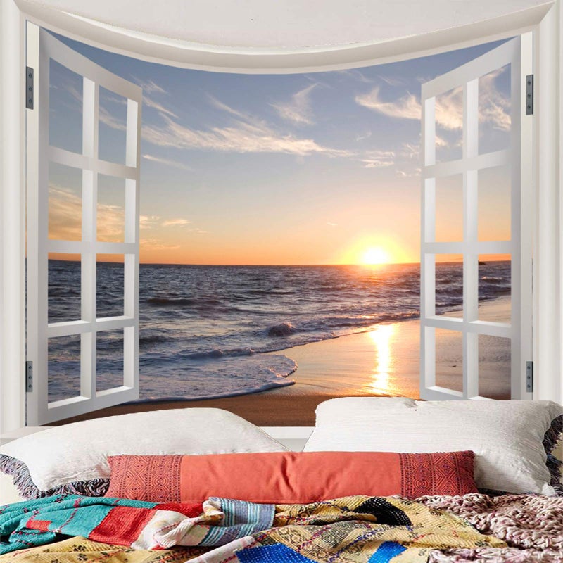 Homiest 3D Ocean Tapestry Wall Hanging Sun Sunset Sea Beach Landscape Tapestry Window Tapestries for Bedroom Living Room Home Decor 51x59 Inches - Image 4